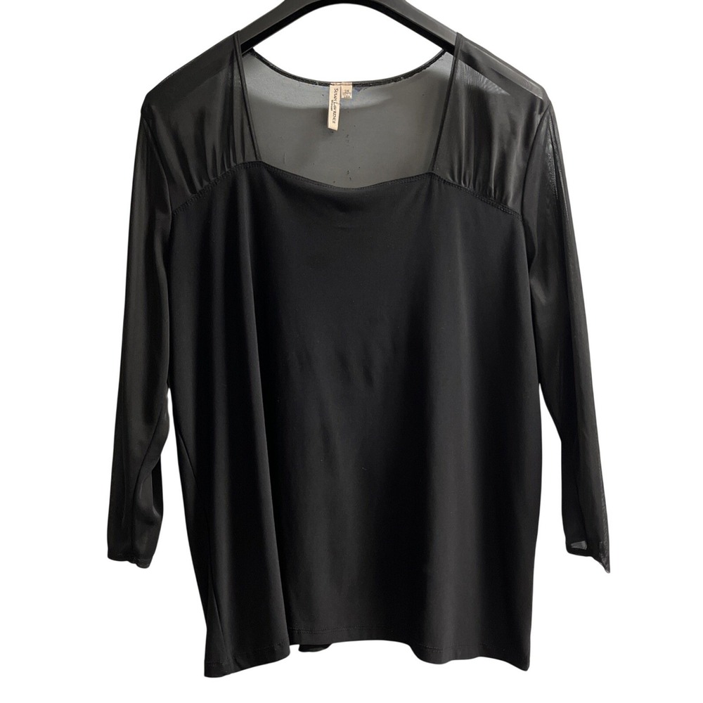 Susan Lawrence Top Womens 3X Black Jersey Knit Sheer Sleeves Neck Witchy Whimsy - Picture 1 of 12